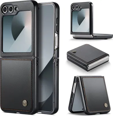 Immagine prodotto di Custodia per Samsung Galaxy Z Flip 6 / Z Flip 7 FE, carta di blocco RFID, custodia in pelle avanzata con funzione di supporto Nero