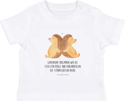 Produktbild von Mr. & Mrs. Panda Babyshirt Igel händchenhaltend 12. - 18. Monat - Weiß - Geschenk, Baby T-Shirt, Kinder Top, glücklich, , Hand in Hand, Verliebt, Verknallt, Liebe