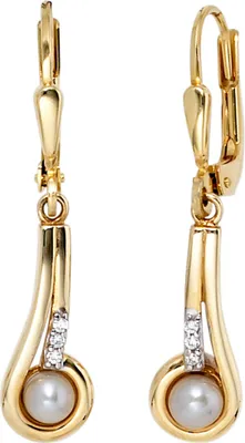 Produktbild von JOBO Boutons 333 Gold Gelbgold 2 Süßwasser Perlen 6 Zirkonia Ohrringe Ohrhänger