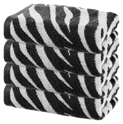 Immagine prodotto di Elzusha - Set di 4 asciugamani da bagno in cotone morbido, colore nero e bianco