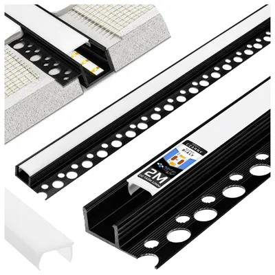 Produktbild von MasterLED LED Fliesenprofil PVC 33x12mm Einbauprofil Schwarz 2m – LED Schiene für Fliesen & Glazur z milchiger Abdeckung – Montageprofil