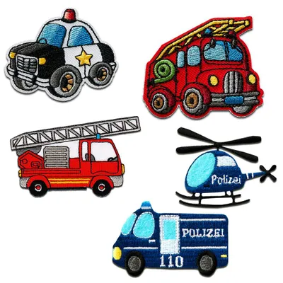 Produktbild von Aufnäher für Kinder - Polizei Feuerwehr Set 5 Stück - Aufnäher, Bügelbild, Aufbügler, Applikationen, Patches, Zum Aufbügeln