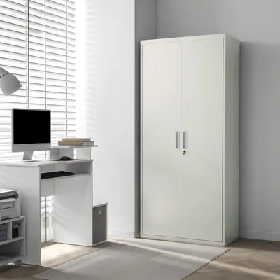 Image de Armoire à dossiers en métal verrouillable, 5 étagères | Armoire de bureau en acier thermolaqué, blanc | 80 x 40 x 180 cm | 30 kg par étagère | 150 kg au total
