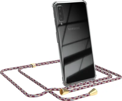 Produktbild von EAZY CASE Handykette kompatibel mit Samsung Galaxy A7 2018, Handyhülle mit Umhängeband, Handykordel, Schutzhülle Clear, Band in Rot