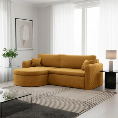 Produktbild von Ecksofa Schlafsofa FELIZ Stoff Poso Senfgelb Ottomane Links