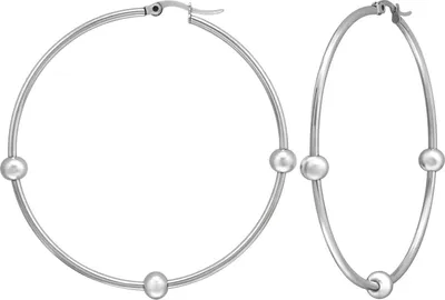 Produktbild von Chirurgenstahl Creolen Ohrringe 60mm silber mit Kugeln