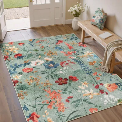 Obrázek produktu pro Koberec do obývacího pokoje, 120x170 cm, zelený, omyvatelný, obdélníkový, polyester