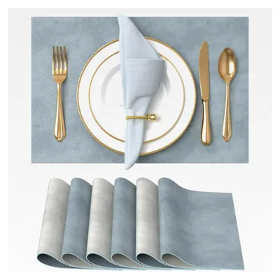 Produktbild von Abwaschbare Platzsets, 6er Set Tischsets, Zweifarbiges Kunstleder, Hitzebeständig und Rutschfest, 45×30 cm