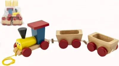 Zdjęcie produktu dla Pociąg + 2 wagony drewniane, kolorowe, długość całkowita 43 cm