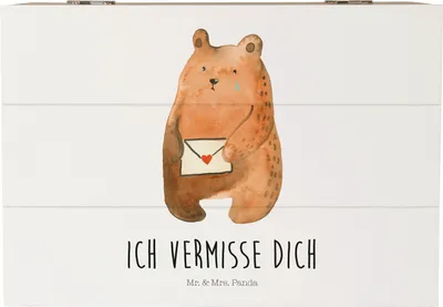 Produktbild von Mr. & Mrs. Panda Box Bär Vermissen 22 x 15 cm - Weiß - Geschenk, Kiste mit Deckel, Liebeskummer, holzkästchen, Teddy, Freund, Unglücklich Verliebt, Reise, Geschenkbox