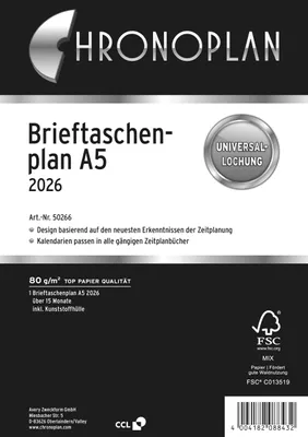 Produktbild von Chronoplan 50266, Brieftaschenplaner, 2026, A5, weiß