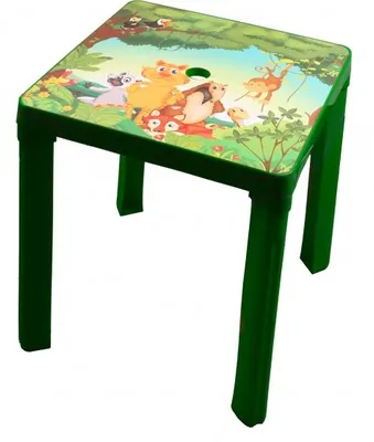 Produktbild von Grüner Kindertisch im Jungle-Design, 46x46x43 cm, mit Sonnenschirmloch