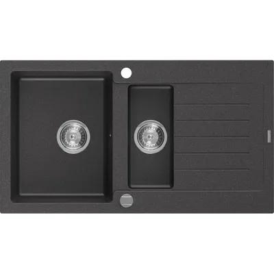 Zdjęcie produktu dla Mexen Matias zlewozmywak granitowy 1,5-komorowy z ociekaczem 900 x 505 mm, czarny nakrapiany, syfon chrom - 6502901505-76