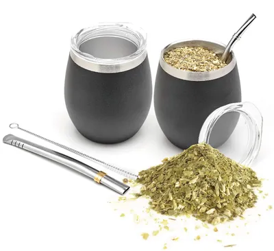 Produktbild von Balibetov Set: Yerba Mate, Edelstahlbecher, Bombilla (Trinkhalm)