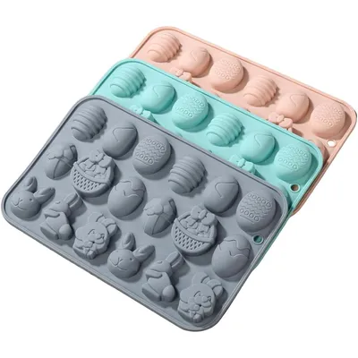 Produktbild von 3 Stück Ostern Silikon Schokoladenformen Ostereier Hase Backform mit 18 Hohlräumen für Schokolade Kuchen und Dessert