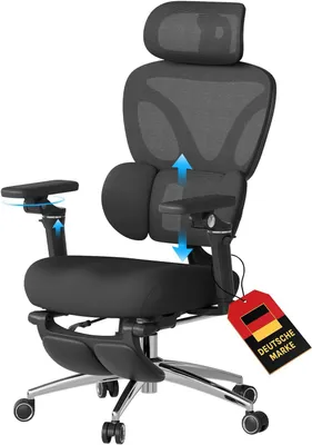Produktbild von WOLTU Bürostuhl Ergonomisch, Schreibtischstuhl mit Fußstütze, Verstellbare Sitztiefe : Schwarz Farbe: Schwarz