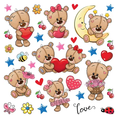 Image de Sanders & Sanders sticker mural ours beige, rouge et bleu 30 x 30 cm