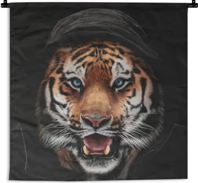 Produktbild von MuchoWow® Wandteppich Wandbehang Tiger - Kleidung - Blau 150x150 cm Tapisserie Dekoration Wandtuch - Wohnaccessoires - Modernes