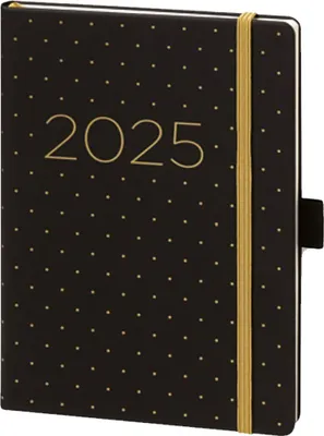 Productafbeelding van BSB 02-0354 Boekagenda V-book - A6, 1 week / 2 pagina's, kunstleer, zwart/goud