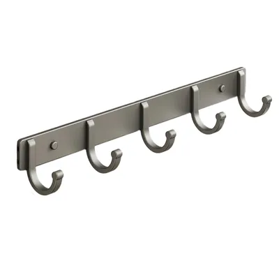 Produktbild von Selbstklebender Garderobenhaken aus Aluminium, Wandhaken ohne Bohren, stark belastbar, modern, vielseitig, für Bad & Küche, mit 5 Haken