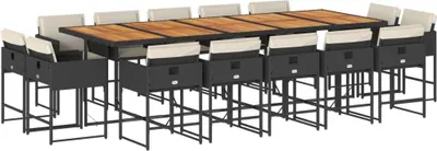 Produktbild von 15-tlg. Garten-Essgruppe mit Kissen Schwarz Poly Rattan