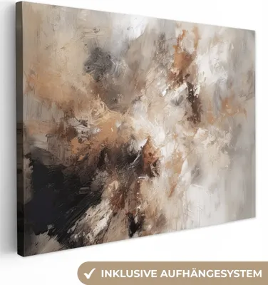 Produktbild von Wandbilder wohnzimmer 80x60 cm - Abstrakt und Modern - Beige - Braun - Schwarz, Leinwand Bilder, Wanddeko, Gemälde
