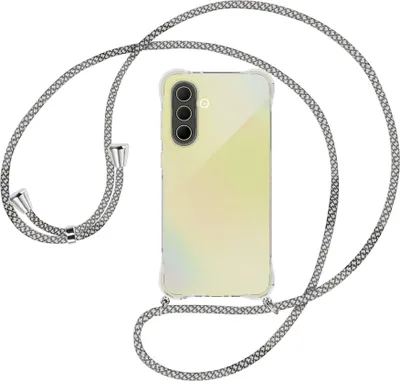 Produktbild von Handykette Backcover-Schutzhülle mit Band (Metall silberfarben) für Samsung A36 5G - weiß/grau kariert