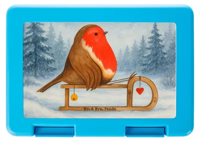 Produktbild von Mr. & Mrs. Panda Snackbox Rotkehlchen Schlitten Design - Weiß - Geschenk, Vesperbox, Lunchbox, Weihnachten, Bentobox, Vogel, Bento Box, Schulbrotdose