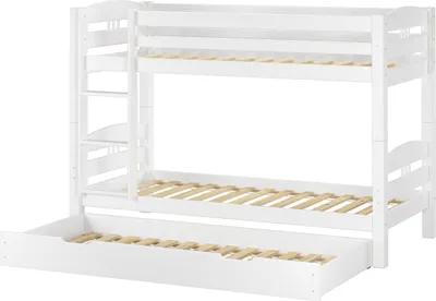 Produktbild von Etagenbett Kiefer weiß 90x200 Massivholzbett Kinderbett Zubehör wählbar V-60.10-09WRollrost und Gästebettkasten inkl.