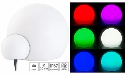 Image de Boule lumineuse à LED solaire télécommandée, RVBB, 60 lm, IP67, diamètre 20 cm