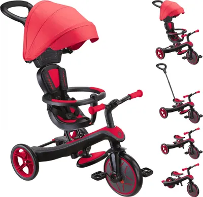 Produktbild von GLOBBER EXPLORER TRIKE 4in1 – Kinderwagen, Dreirad und Laufrad, 10/8,5 Zoll, TPR-Sitz, höhenverstellbar, rot