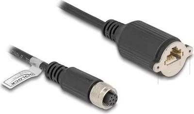 Produktbild von Delock M12 Kabel A-kodiert 8 Pin Buchse zu RJ45 Buchse zum Einbau Cat.5e FTP 2 m schwarz