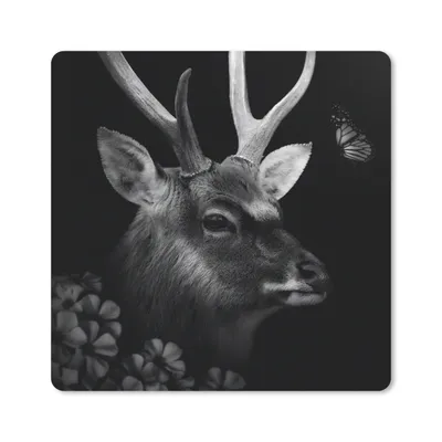 Produktbild von MuchoWow® Mauspad Mousepad Tiere - Hirsche - Dschungel - Schwarz - Weiß 20x20 cm - Mousepads - Maus Mat - Pad - Mausunterlage - Desk Mat - Bureauartikeln