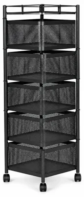 Obrázek produktu pro ModernHome VC5-1 Kovový pojízdný regál s 5 otočnými košíky, černý