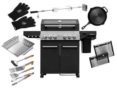 Produktbild von FEUERGOTT Gas-Grillstation Hektor 4B-S BBQ Set mit Abdeckhaube, Drehspieß, 3 Brenner, Infrarotbrenner, Heckbrenner, Seitenkocher und Grillzubehör