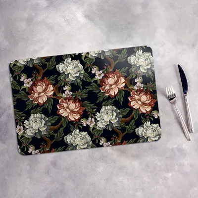 Produktbild von Tischset 4x45x30 cm Platzset Tischmatte Platzmatte Untersetzer - Platzset Platzdeckchen Platzmatte  Pfingstrosen Rosen und Chrysanthemen