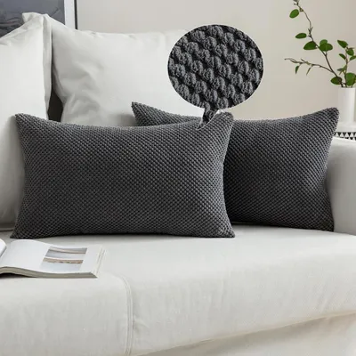 Produktbild von Set mit 2 Kissenbezügen 30x50cm Dunkelgrau Strukturiert Dekorativ Weich
