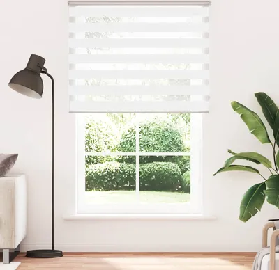 Productafbeelding van Maison Exclusive - Dubbele rolgordijn, wit, 145x230 cm. Stofbreedte: 140,9 cm. Materiaal: polyester