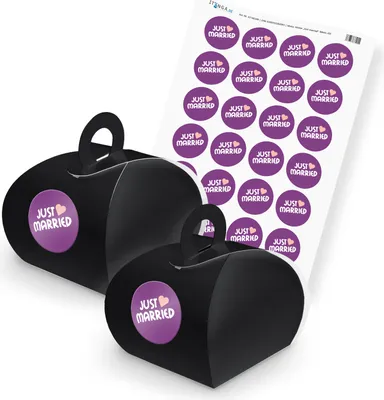 Produktbild von itenga SET JustMarried (Motiv 43) 24x Geschenkschachtel mit Griff schwarz + Stic