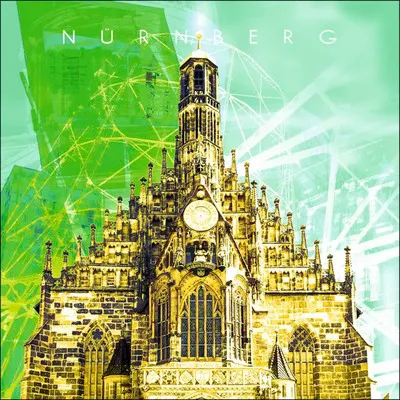 Produktbild von Glasbild Nürnberg Frauenkirche grün blau 50x50 cm