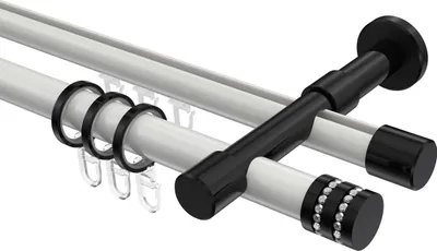 Produktbild von Interdeco Rundrohr-Innenlaufstange / Gardinenstange (Kombination) Weiß / Schwarz, Typ Prestige Estana (Glitzerkappe), 20 mm Ø 2-läufig, 200 cm