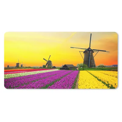 Produktbild von MuchoWow® Schreibtischunterlage Windmühle - Tulpen - Blumen - Frühling 80x40 cm - XXL Mauspad - Gaming Mauspad