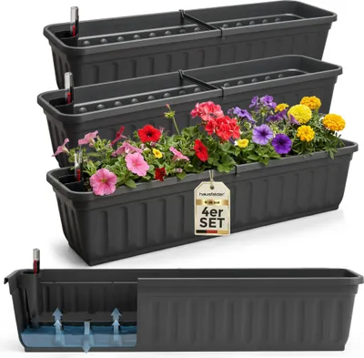 Produktbild von Balkonkasten mit Wasserstandsanzeiger, Pflanzkasten 4er Set, 80cm