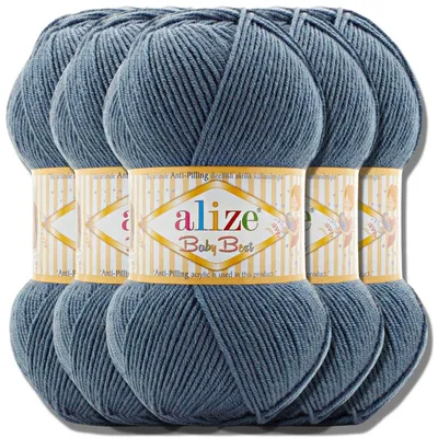 Produktbild von Alize 5x 100g Baby Best Wolle, Antipilling, Uni, Häkeln, Stricken (Light Indigo | 418)