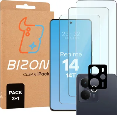 Produktbild von Gehärtetes Glas - 3 Stück + Kameraschutz für Realme 14 5G / 14T 5G, Bizon Glass Clear Pack