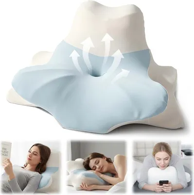 Image de (Bleu) Oreiller multifonctionnel ergonomique en mousse à mémoire de forme pour les personnes dormant sur le côté, sur le dos ou sur le ventre, avec housse amovible.