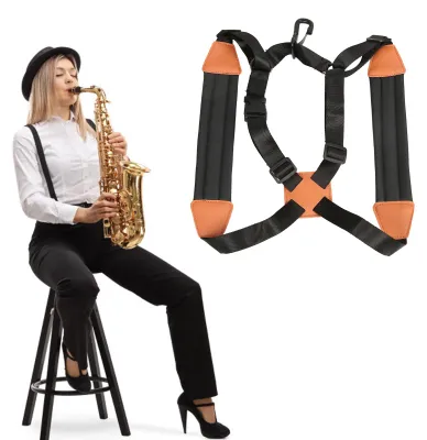 Produktbild von Saxophongurt, verstärkt, zur Entlastung des Nackens, verstellbarer Schultergurt für Saxophon, Nackengurt für Bariton-, Tenor- und Altsaxophon, geeignet für Kinder