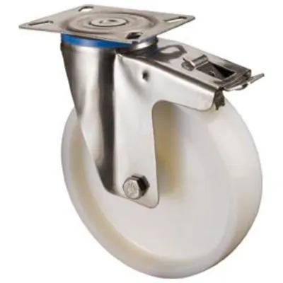 Produktbild von BS Rollen Lenkrolle A90 mit Totalfeststeller Durchmesser 80mm Tragfähigkeit 100kg Kunststoff-Rad weiß Platte 95x80mm - H120.A90.080