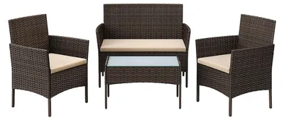 Produktbild von 4-teiliges Balkonset mit Gartenstühlen - Metallgestell - Polyrattan