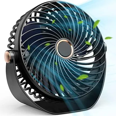 Produktbild von Tischventilator Klein,26dB Leiser Wiederaufladbarer USB Ventilator,5 Geschwindigkeiten,3000mAh Akku,360° Verstellbar,Turbinenlüfter mit Starkem Luftstrom für Zuhause Büro Reisen Camping (schwarz)